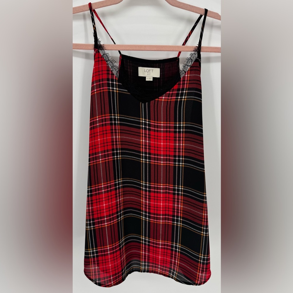 LOFT Red and Black Plaid Tank Top